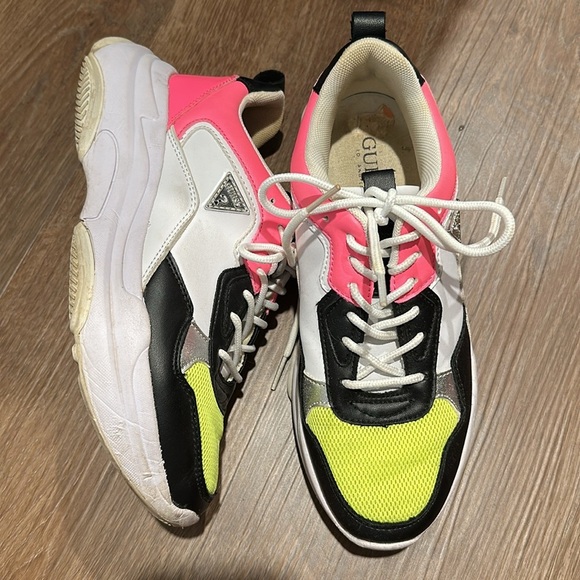 Guess Women’s Colorblock Chunky Sneakers in Yellow White Pink and Black - Picture 3 of 3